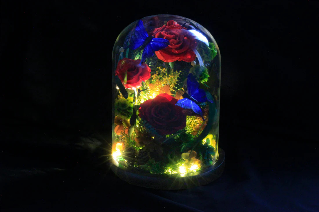Red Rose Garden In A Glass Dome 'Preserved Plants & Flowers Preserved Arrangements