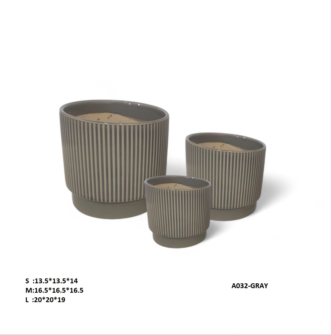Ceramic Pot -A032-Gray-16 Cm 'Pots & Vases Ceramic