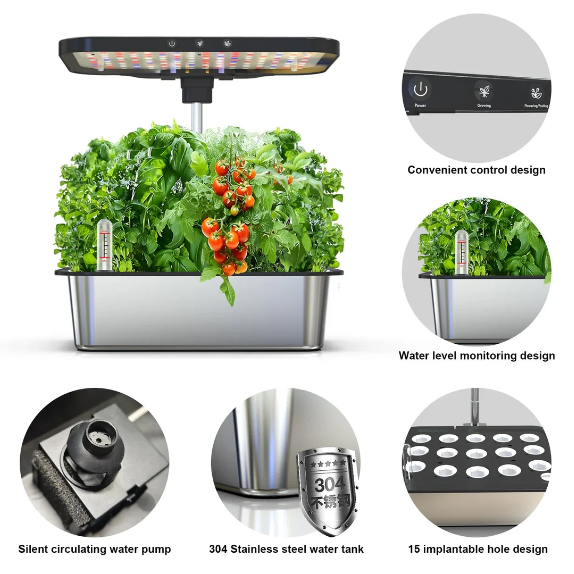 Hydroponic Indoor Growing System | 15-Pod Herb Garden Kit With LED Grow ...